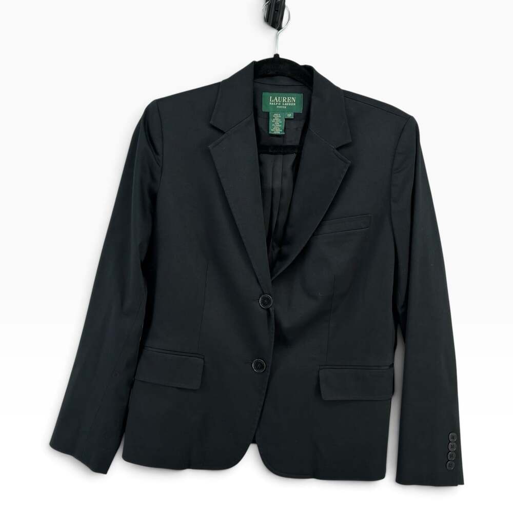 Lauren Ralph Lauren Womens 10P Petite Black Blazer 2 Button Cotton Stretch (AA)